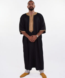 Linen Moroccan Thobe for Men with Rings Embroidery