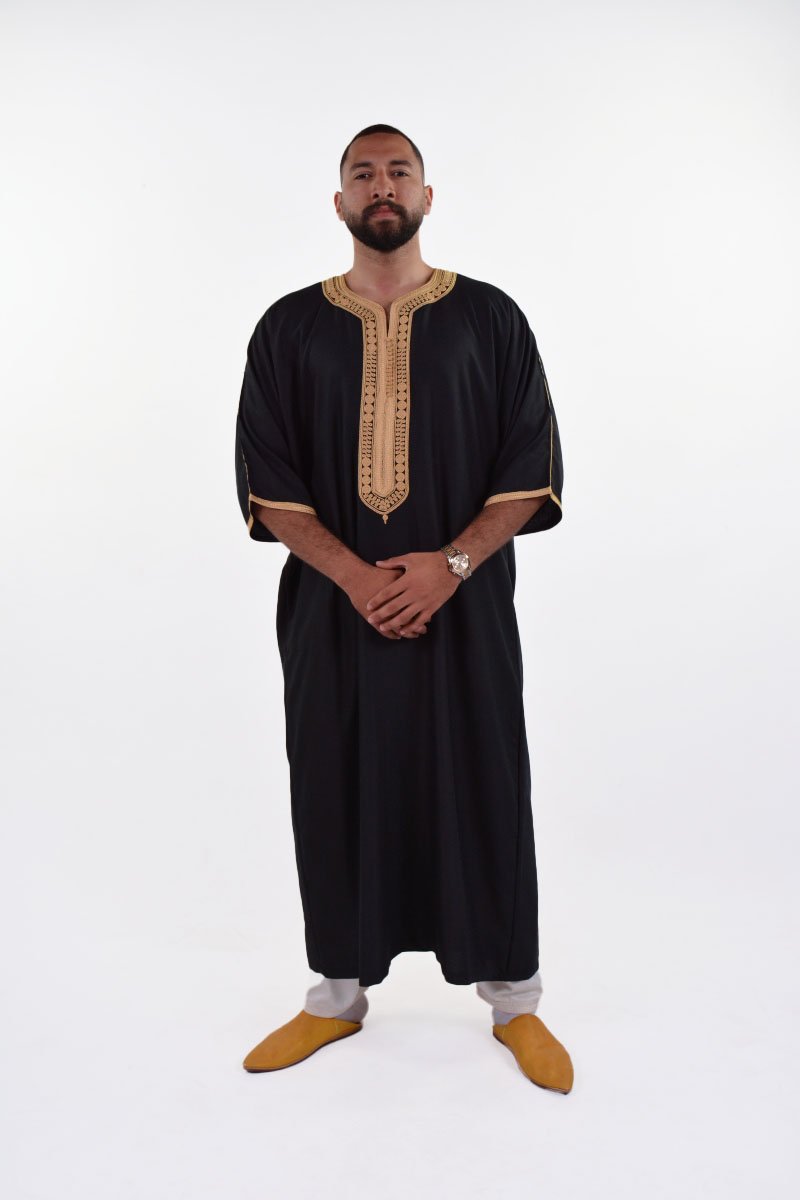 Linen Moroccan Thobe for Men with Rings Embroidery