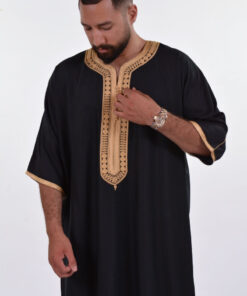 Linen Moroccan Thobe for Men with Rings Embroidery