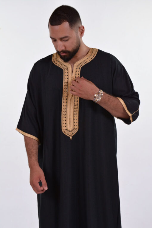 Linen Moroccan Thobe for Men with Rings Embroidery