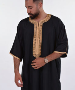 Linen Moroccan Thobe for Men with Rings Embroidery