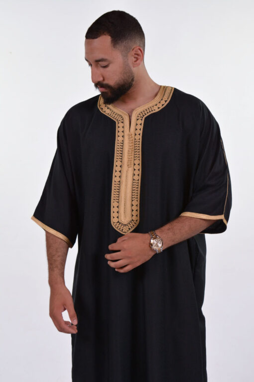 Linen Moroccan Thobe for Men with Rings Embroidery