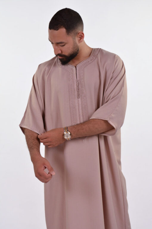 Linen Moroccan Thobe for Men with Rings Embroidery