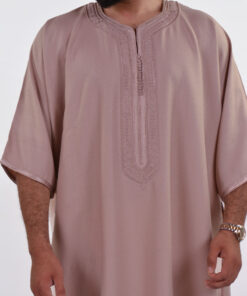 Linen Moroccan Thobe for Men with Rings Embroidery