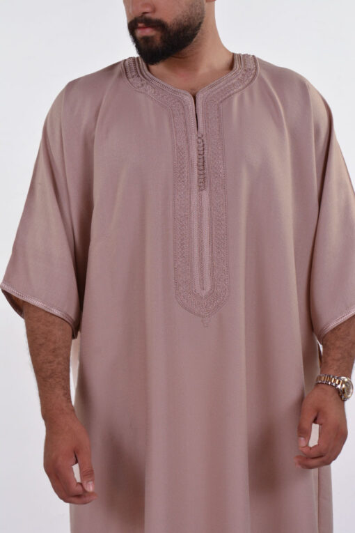 Linen Moroccan Thobe for Men with Rings Embroidery