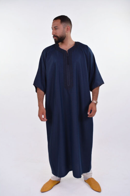 Linen Moroccan Thobe for Men with Rings Embroidery