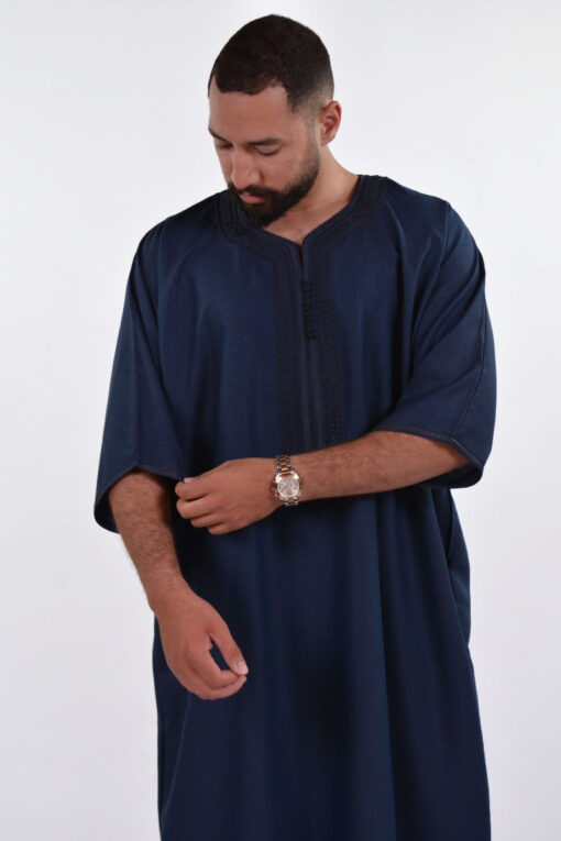 Linen Moroccan Thobe for Men with Rings Embroidery