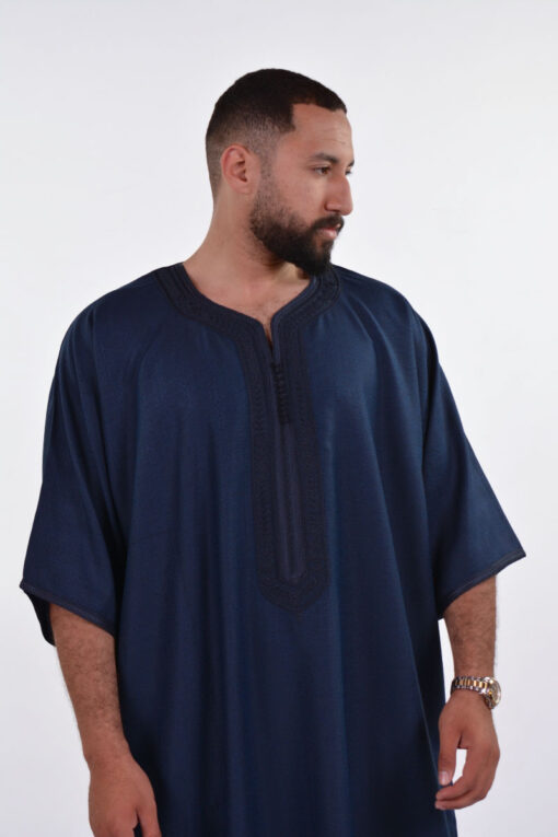 Linen Moroccan Thobe for Men with Rings Embroidery