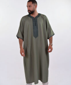 Linen Moroccan Thobe for Men with Rings Embroidery