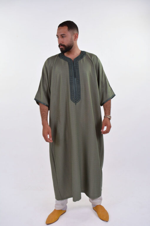 Linen Moroccan Thobe for Men with Rings Embroidery