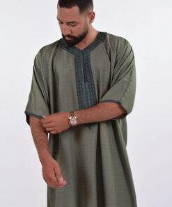 Linen Moroccan Thobe for Men with Rings Embroidery