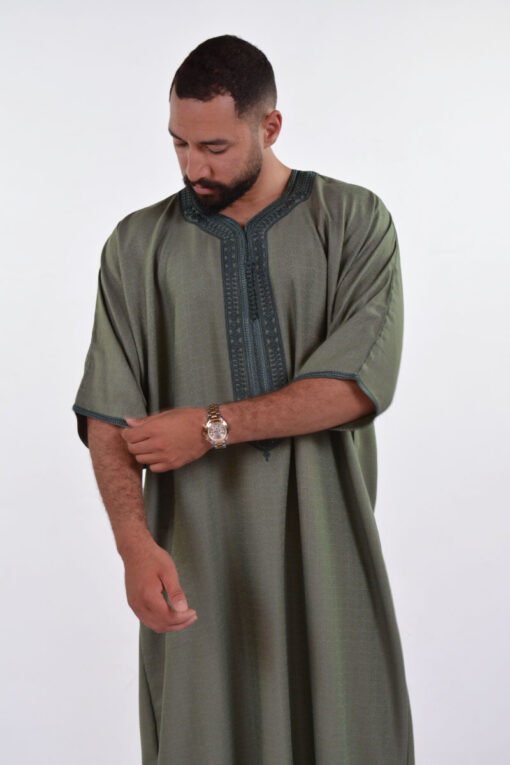 Linen Moroccan Thobe for Men with Rings Embroidery