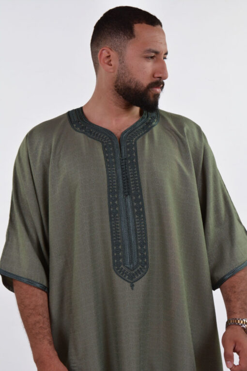 Linen Moroccan Thobe for Men with Rings Embroidery