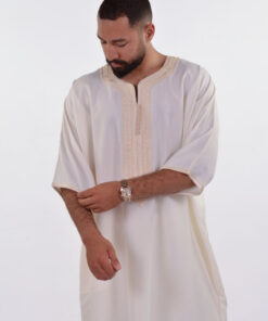 Linen Moroccan Thobe for Men with Rings Embroidery