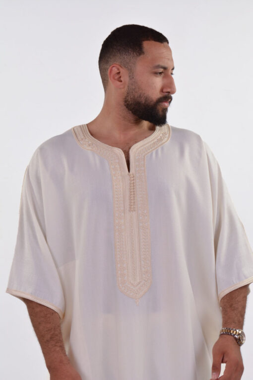 Linen Moroccan Thobe for Men with Rings Embroidery