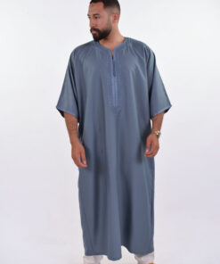 Linen Moroccan Thobe for Men with Rings Embroidery