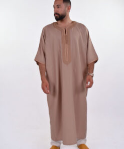 Linen Moroccan Thobe for Men with Rings Embroidery