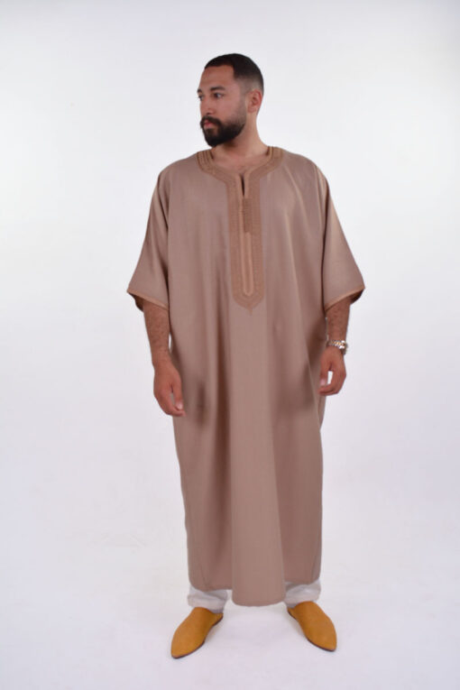 Linen Moroccan Thobe for Men with Rings Embroidery