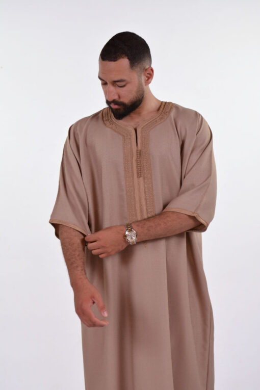 Linen Moroccan Thobe for Men with Rings Embroidery