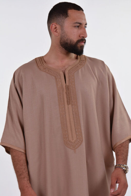 Linen Moroccan Thobe for Men with Rings Embroidery