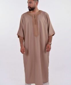 Linen Moroccan Thobe for Men with Rings Embroidery