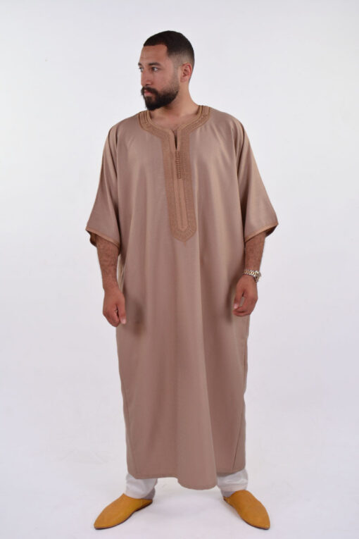 Linen Moroccan Thobe for Men with Rings Embroidery