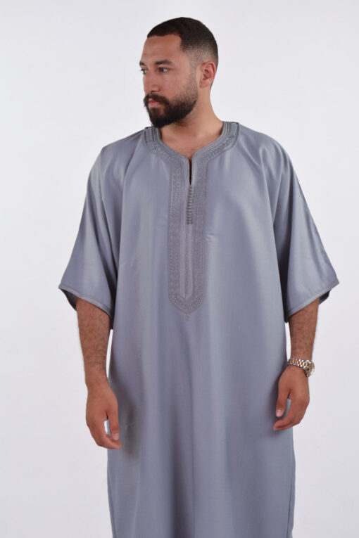 Linen Moroccan Thobe for Men with Rings Embroidery