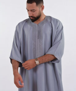 LINEN MOROCCAN THOBE FOR MEN – BUTTERFLY EMBROIDERY