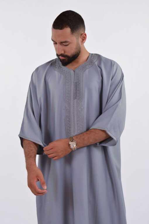 LINEN MOROCCAN THOBE FOR MEN – BUTTERFLY EMBROIDERY