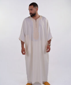 LINEN MOROCCAN THOBE FOR MEN – BUTTERFLY EMBROIDERY