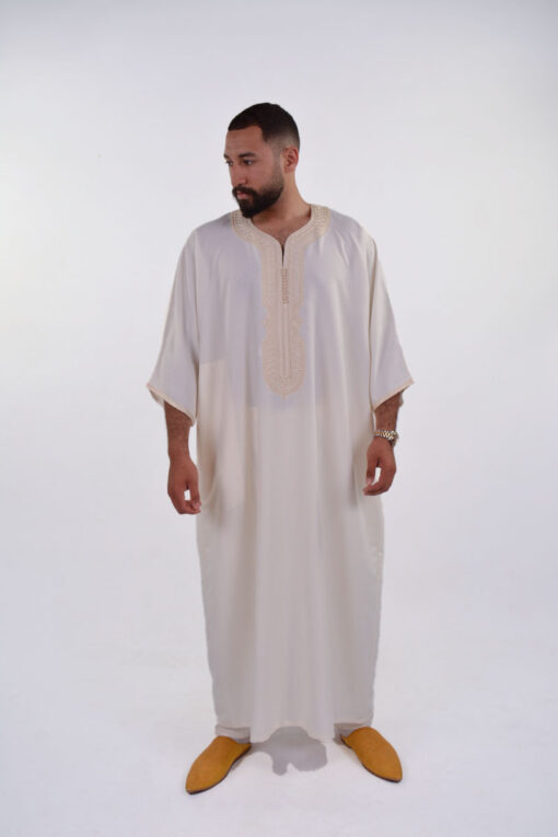 LINEN MOROCCAN THOBE FOR MEN – BUTTERFLY EMBROIDERY