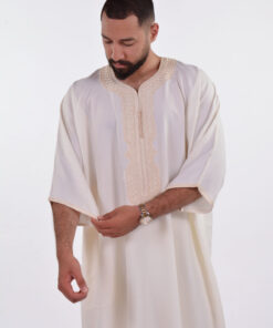 LINEN MOROCCAN THOBE FOR MEN – BUTTERFLY EMBROIDERY