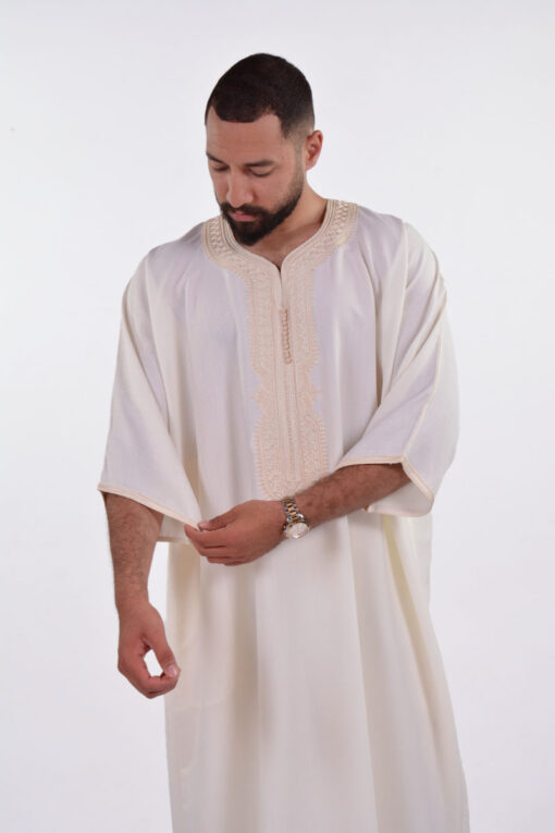 LINEN MOROCCAN THOBE FOR MEN – BUTTERFLY EMBROIDERY