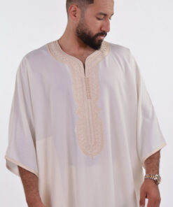 LINEN MOROCCAN THOBE FOR MEN – BUTTERFLY EMBROIDERY