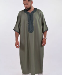 LINEN MOROCCAN THOBE FOR MEN – BUTTERFLY EMBROIDERY