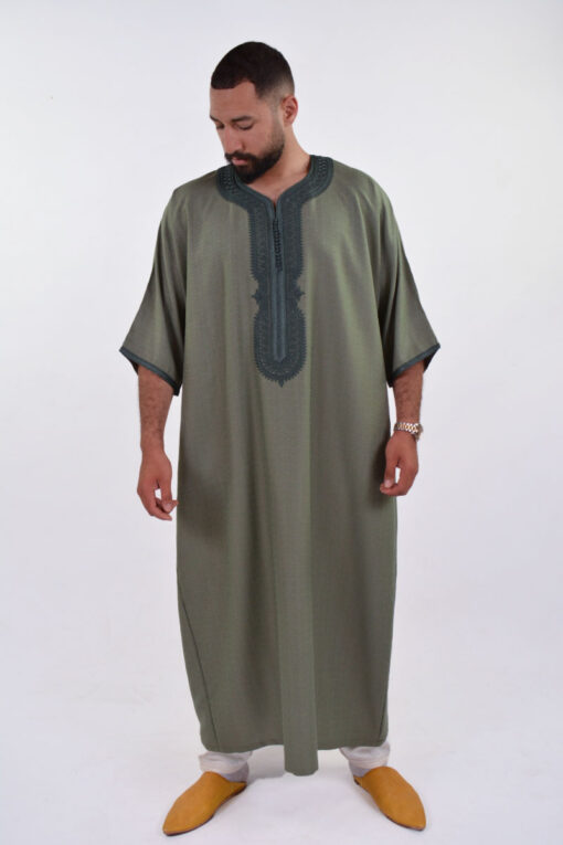 LINEN MOROCCAN THOBE FOR MEN – BUTTERFLY EMBROIDERY