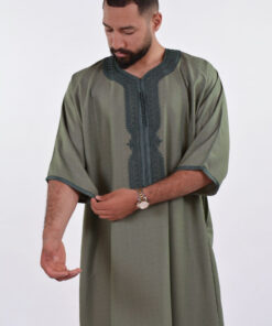 LINEN MOROCCAN THOBE FOR MEN – BUTTERFLY EMBROIDERY