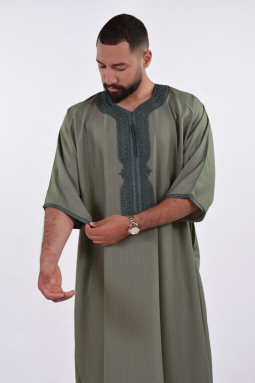 LINEN MOROCCAN THOBE FOR MEN – BUTTERFLY EMBROIDERY