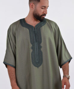 LINEN MOROCCAN THOBE FOR MEN – BUTTERFLY EMBROIDERY