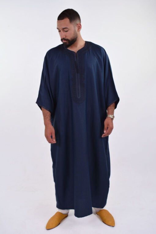 LINEN MOROCCAN THOBE FOR MEN – BUTTERFLY EMBROIDERY