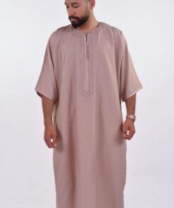 Linen Moroccan Thobe for Men - Small Embroidery