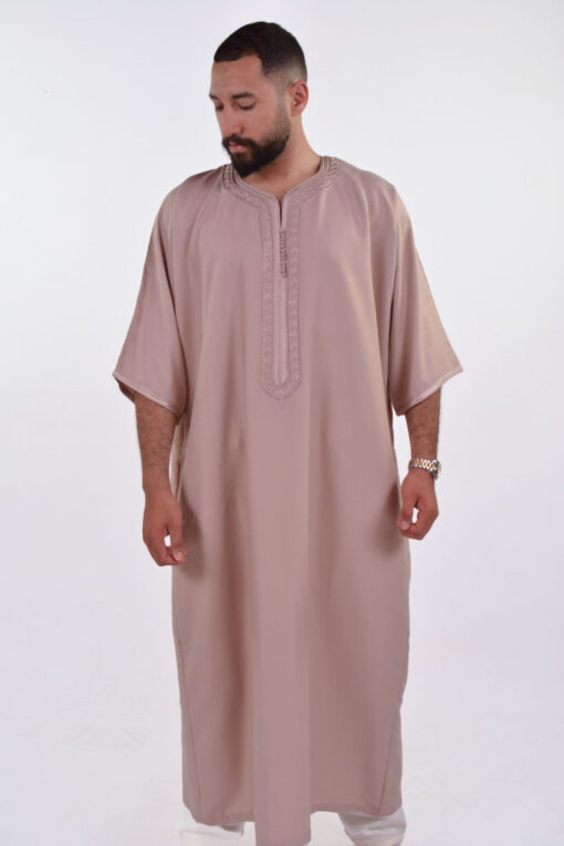 Linen Moroccan Thobe for Men - Small Embroidery