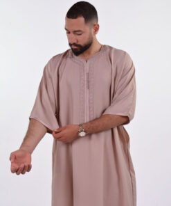 Linen Moroccan Thobe for Men - Small Embroidery