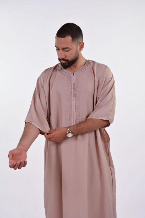 Linen Moroccan Thobe for Men - Small Embroidery