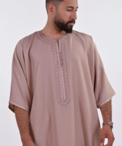 Linen Moroccan Thobe for Men - Small Embroidery