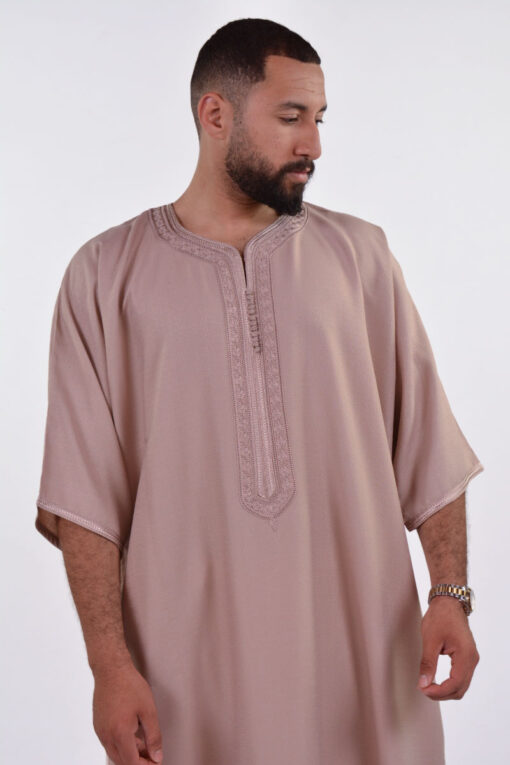 Linen Moroccan Thobe for Men - Small Embroidery