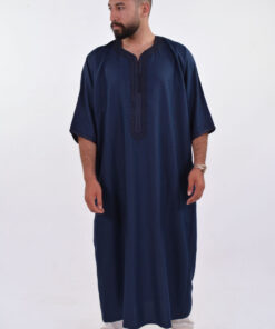 Linen Moroccan Thobe for Men - Small Embroidery