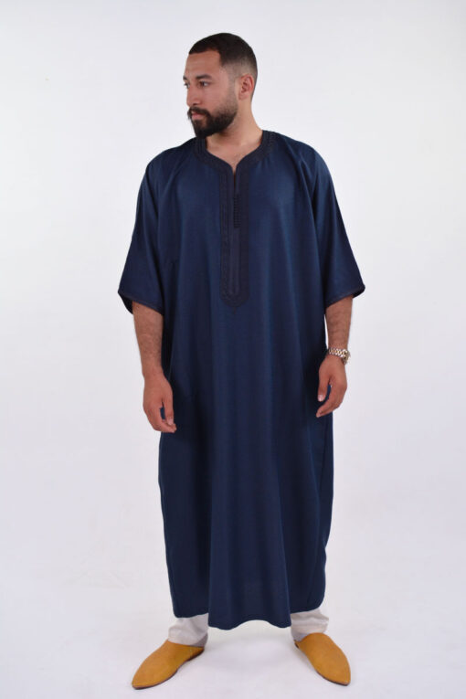 Linen Moroccan Thobe for Men - Small Embroidery