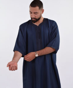 Linen Moroccan Thobe for Men - Small Embroidery