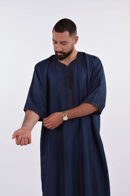 Linen Moroccan Thobe for Men - Small Embroidery